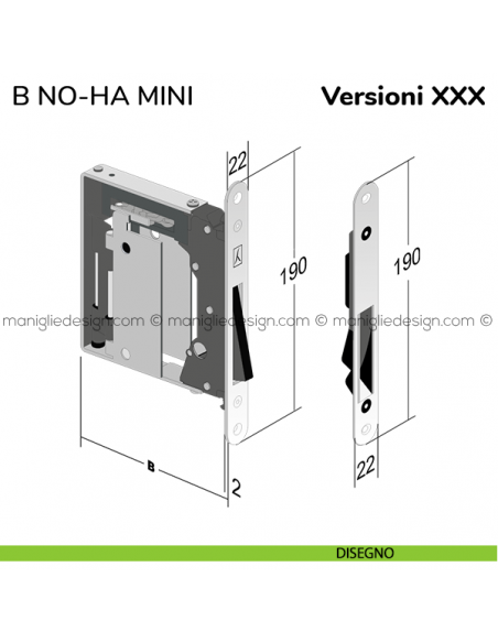 Serratura magnetica Bonaiti B NO-HA MINI privacy modello 937-G992 disegno
