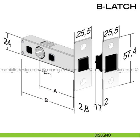 Serratura magnetica Bonaiti B-LATCH 12 passage BP modello L66P disegno