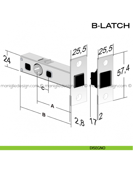 Serratura magnetica Bonaiti B-LATCH 12 passage BP modello L66P disegno