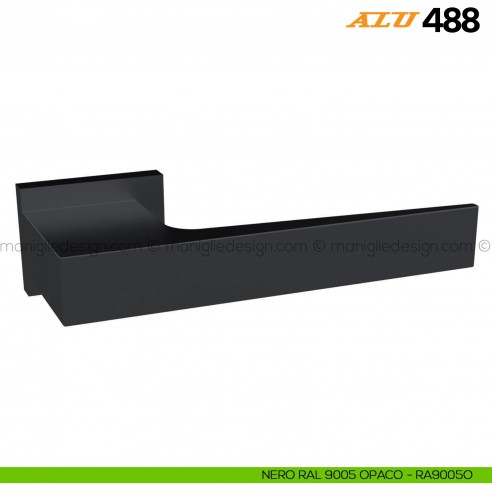 Maniglia per porta ALU 488 Comit con rosetta rettangolare nero RAL 9005 opaco