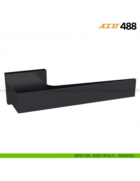 Maniglia per porta ALU 488 Comit con rosetta rettangolare nero RAL 9005 opaco