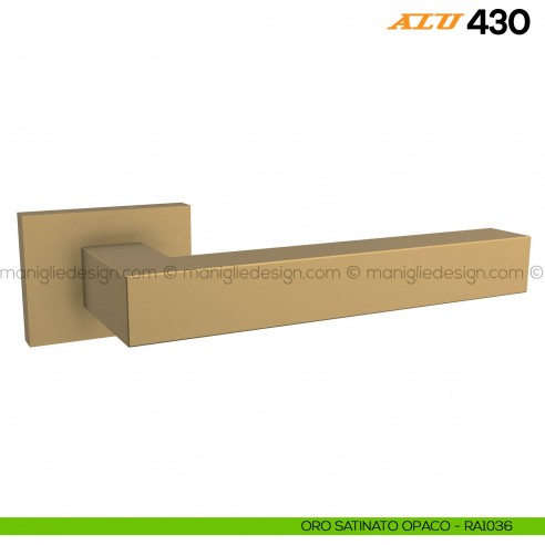 Maniglia per porta ALU 430 Comit con rosetta rettangolare oro satinato opaco