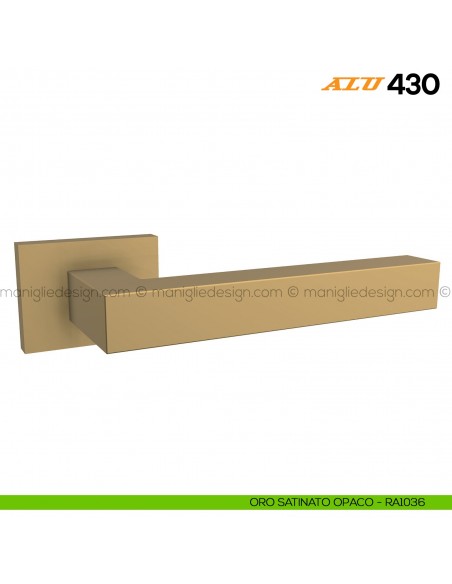 Maniglia per porta ALU 430 Comit con rosetta rettangolare oro satinato opaco