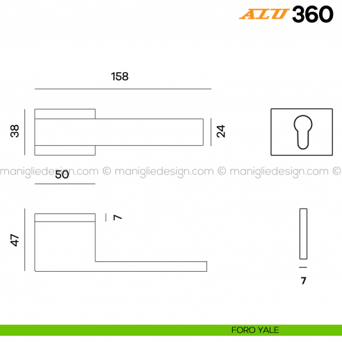 Maniglia per porta ALU 360 Comit con rosetta rettangolare foro yale