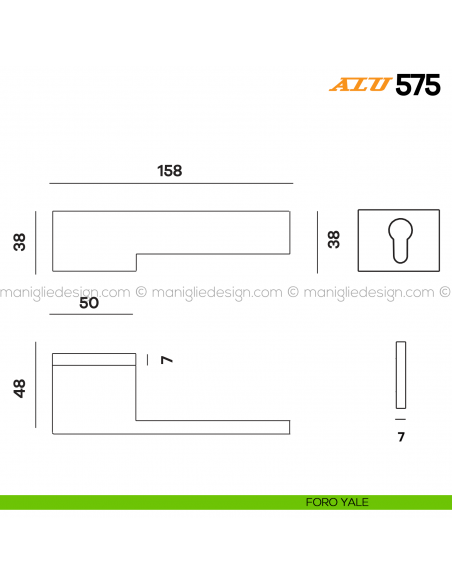 Maniglia per porta ALU 575 Comit con rosetta rettangolare foro yale