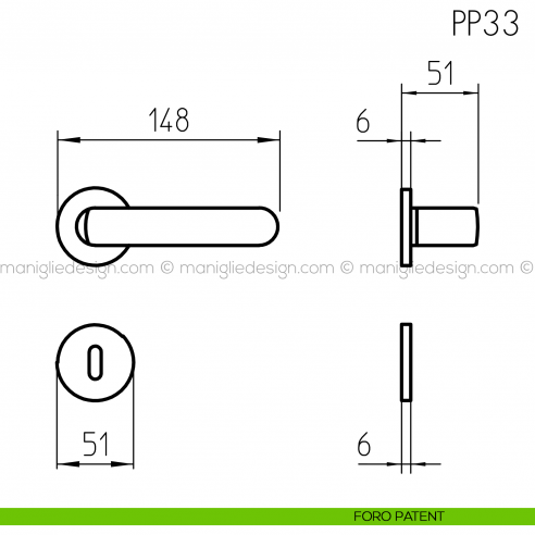 Maniglia per porta PP33 Mandelli foro patent
