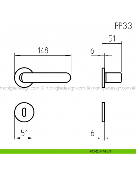 Maniglia per porta PP33 Mandelli foro patent