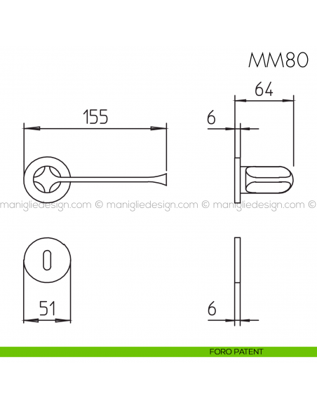 Maniglia per porta MM80 Mandelli foro patent