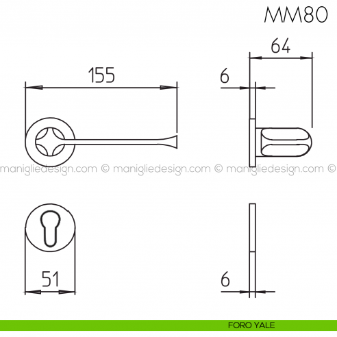 Maniglia per porta MM80 Mandelli foro yale