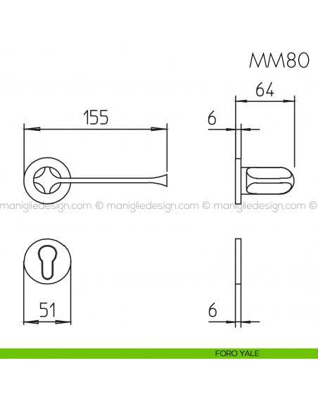 Maniglia per porta MM80 Mandelli foro yale