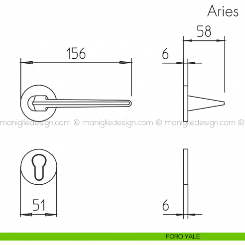 Maniglia per porta Aries Mandelli foro yale