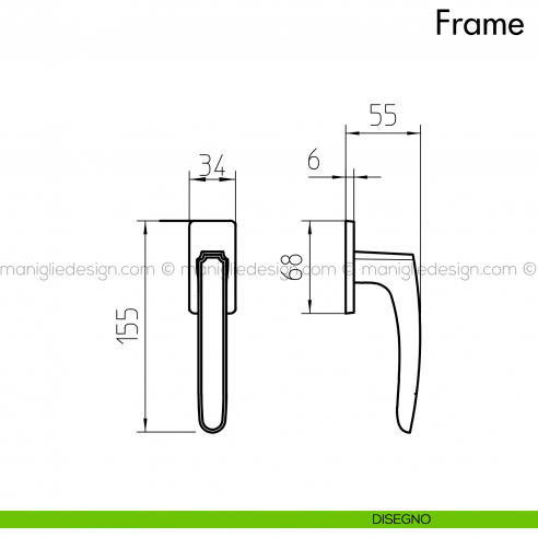 Maniglia per finestra martellina DK Frame Mandelli disegno