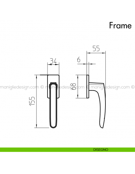 Maniglia per finestra martellina DK Frame Mandelli disegno
