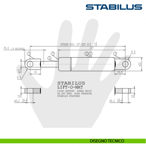 Pistone Stabilus Lift-o-Mat 1100 N per letto contenitore con occhielli