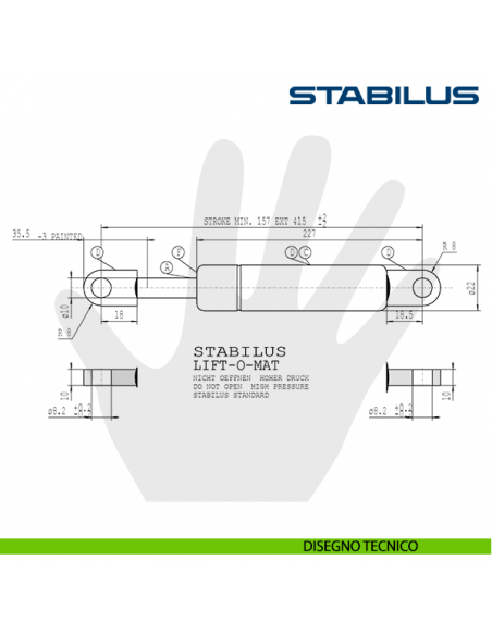Molla a gas per letto contenitore Stabilus Lift-o-Mat 1250 N con occhielli