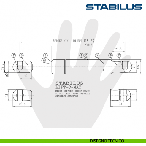 Molla a gas Stabilus Lift-o-Mat 1000 N per letto con perno
