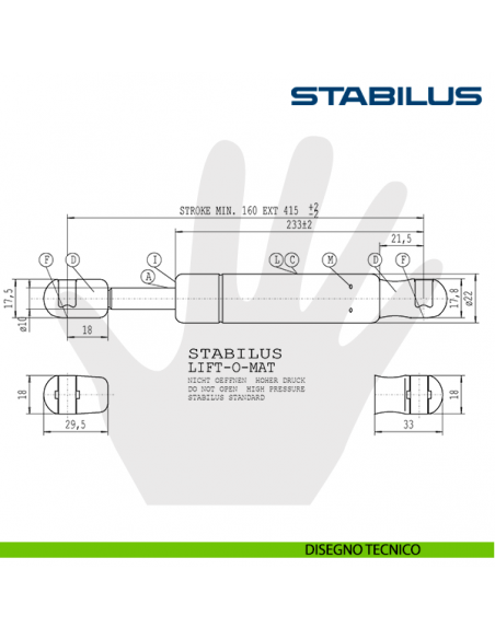 Molla a gas Stabilus Lift-o-Mat 1000 N per letto con perno