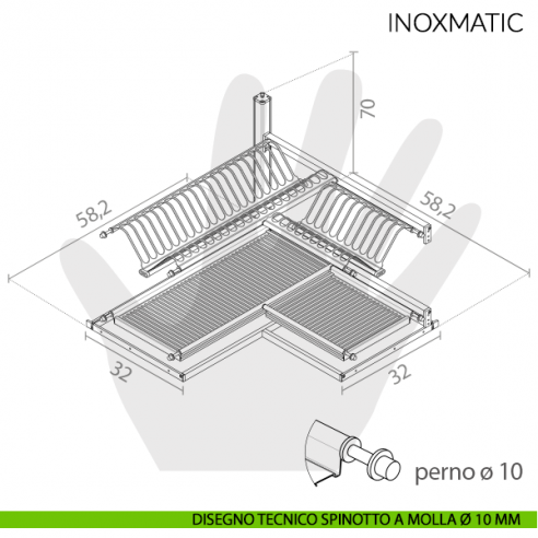 Scolapiatti per mobile angolare in acciaio Inox Inoxmatic Tecnoinox disegno