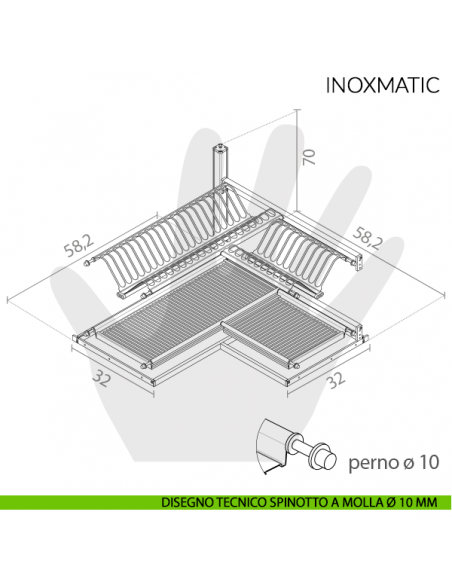 Scolapiatti per mobile angolare in acciaio Inox Inoxmatic Tecnoinox disegno