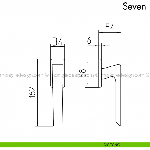 Maniglia per finestra martellina DK Seven Mandelli disegno