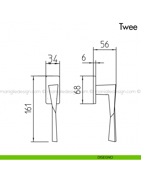 Maniglia per finestra martellina DK Twee Mandelli disegno