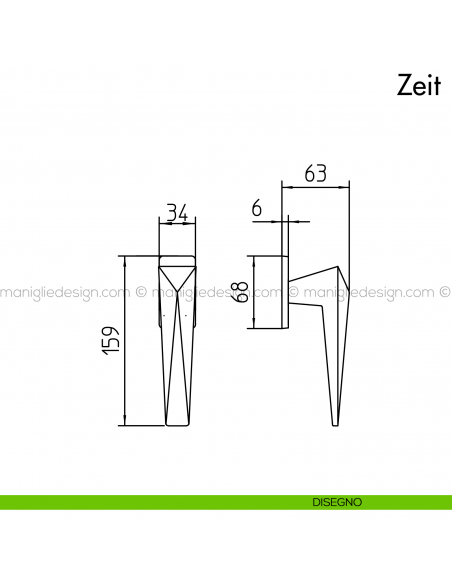 Maniglia per finestra martellina DK Zeit Mandelli disegno