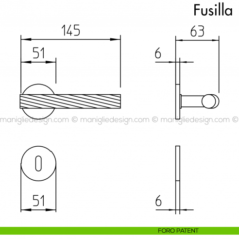 Maniglia per porta Fusilla Mandelli foro patent
