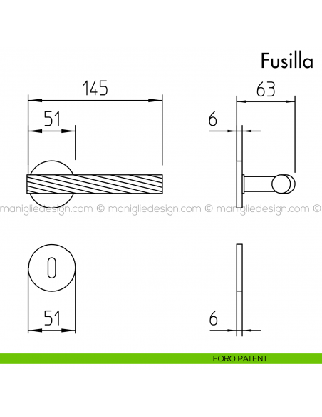 Maniglia per porta Fusilla Mandelli foro patent
