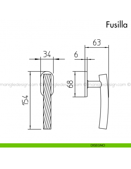 Maniglia per finestra martellina DK Fusilla Mandelli disegno