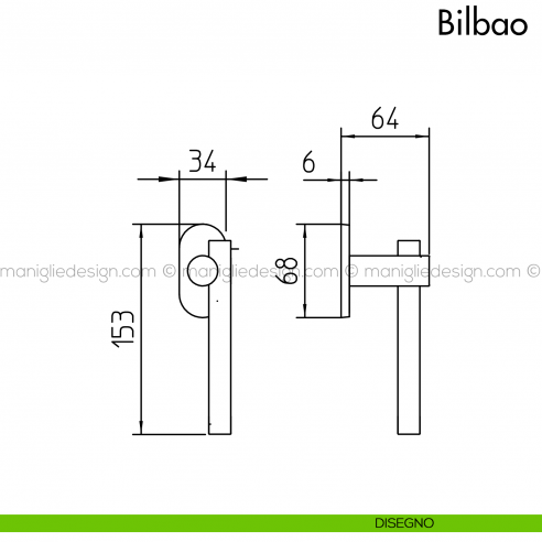 Maniglia per finestra martellina DK Bilbao Mandelli disegno