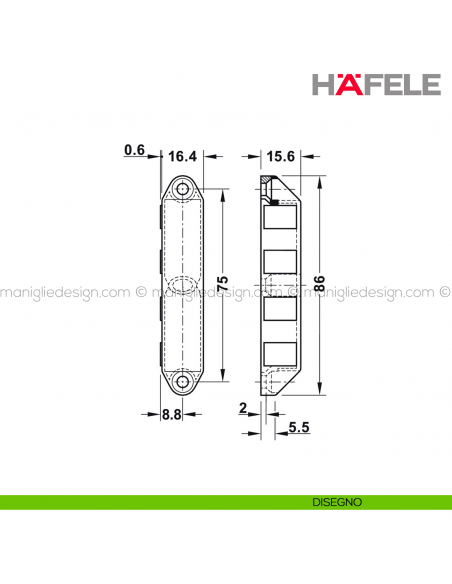 Chiusura magnetica angolare da avvitare forza magnetica 8 kg Häfele disegno