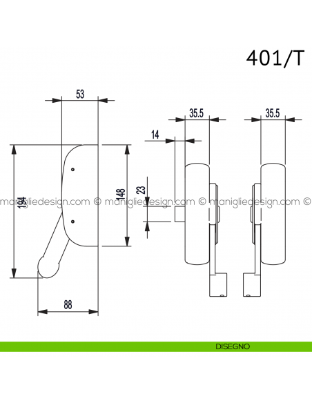 Modulo 401/T Antipanic chiusura centrale per maniglione antipanico disegno