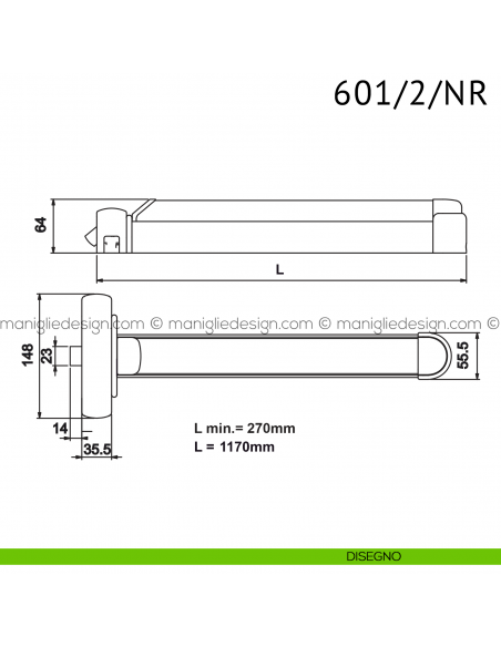 Modulo Push Bar 601/2/NR Antipanic chiusura centrale per maniglione antipanico disegno