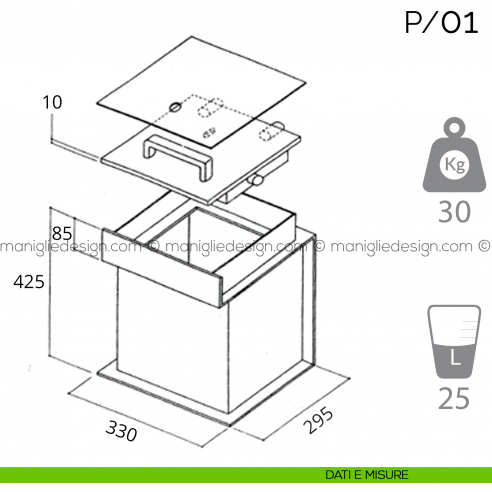 Cassaforte a pavimento Bordogna P/01 dimensioni