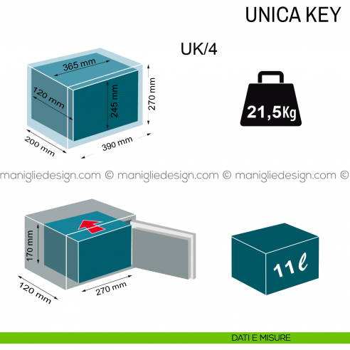 Cassaforte Technomax Unica Key con chiave UK/4 dimensioni