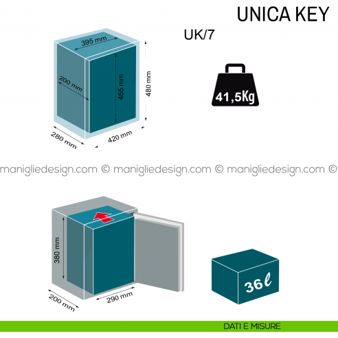 Cassaforte da muro con chiave Technomax Unica Key UK/7 dimensioni