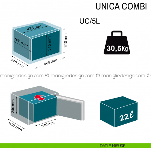 Cassaforte con combinazione meccanica Technomax Unica Combi UC/5L dimensioni