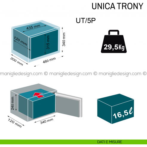 Cassaforte a muro Technomax Unica Trony con combinazione elettronica UT/5P dimensioni