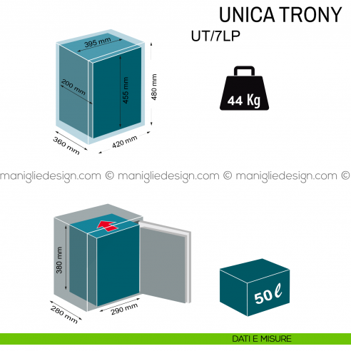 Cassaforte da incasso con combinazione elettronica Technomax Unica Trony UT/7LP dimensioni