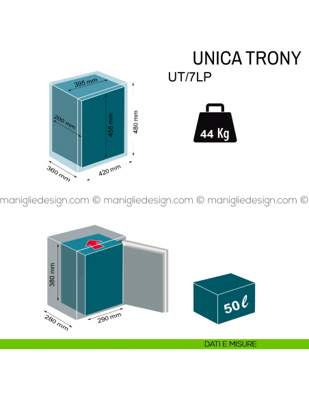 Cassaforte da incasso con combinazione elettronica Technomax Unica Trony UT/7LP dimensioni