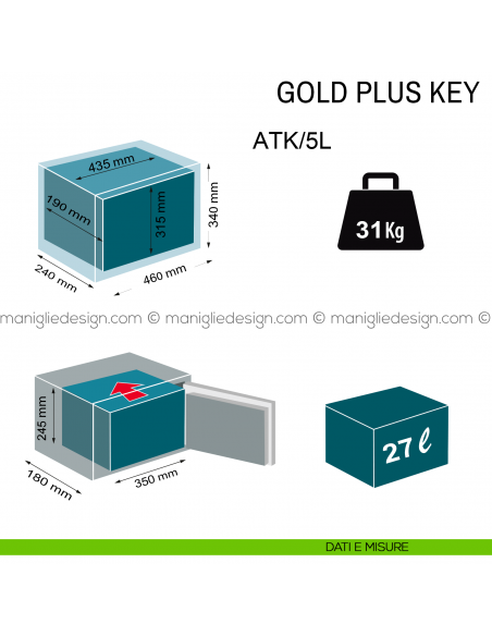 Cassaforte da muro con chiave Technomax Gold Plus Key ATK/5L dimensioni