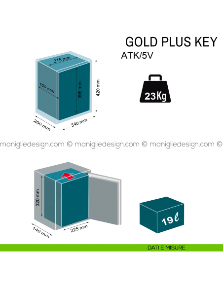 Cassaforte da incasso con chiave Technomax Gold Plus Key ATK/5V dimensioni