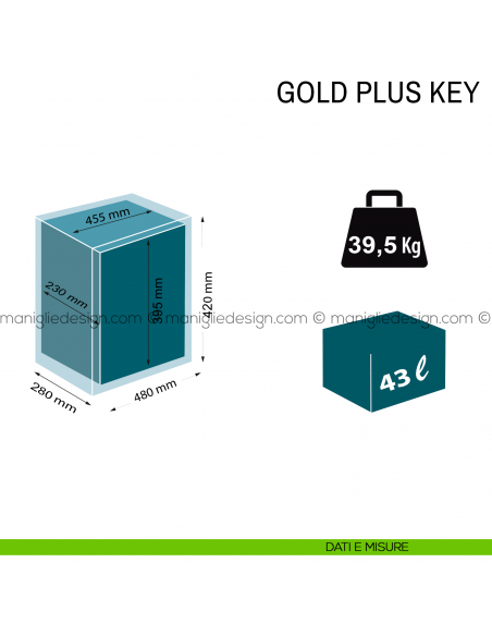 Cassaforte Technomax Gold Plus Key ATK/6L con chiave da incasso dimensioni