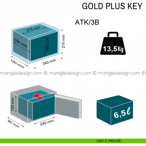 Cassaforte Technomax Gold Plus Key con chiave ATK/3B a muro dimensioni