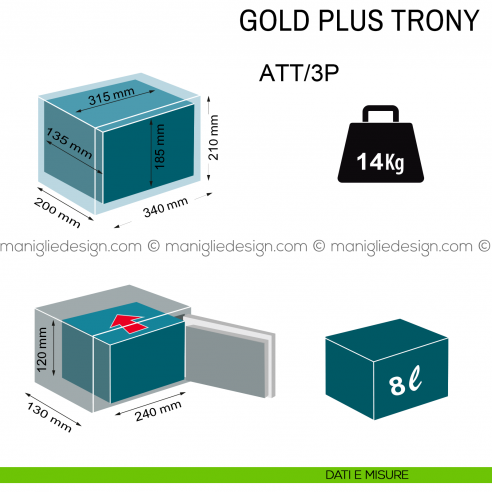Cassaforte con combinazione elettronica Technomax Gold Plus Trony ATT/3P dimensioni
