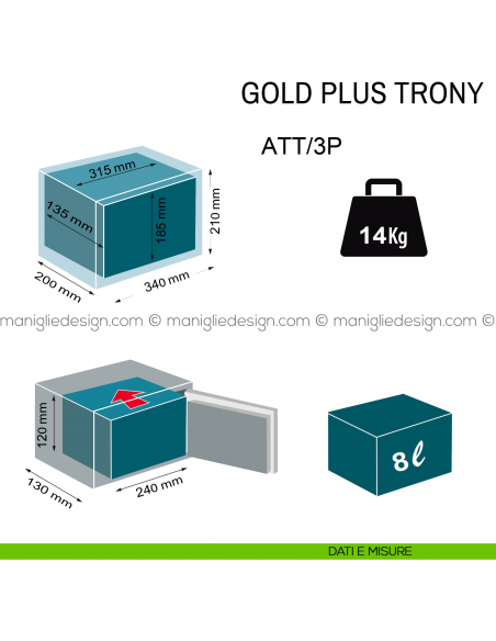 Cassaforte con combinazione elettronica Technomax Gold Plus Trony ATT/3P dimensioni