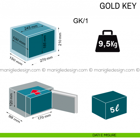 Cassaforte Technomax Gold Key con chiave GK/1 dimensioni