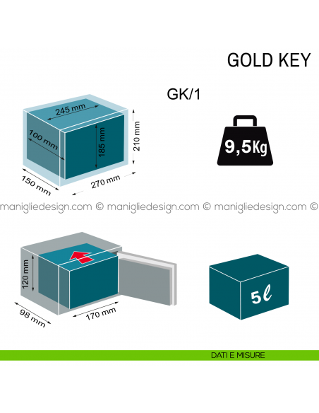 Cassaforte Technomax Gold Key con chiave GK/1 dimensioni