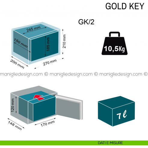 Cassaforte con chiave Technomax Gold Key GK/2 dimensioni