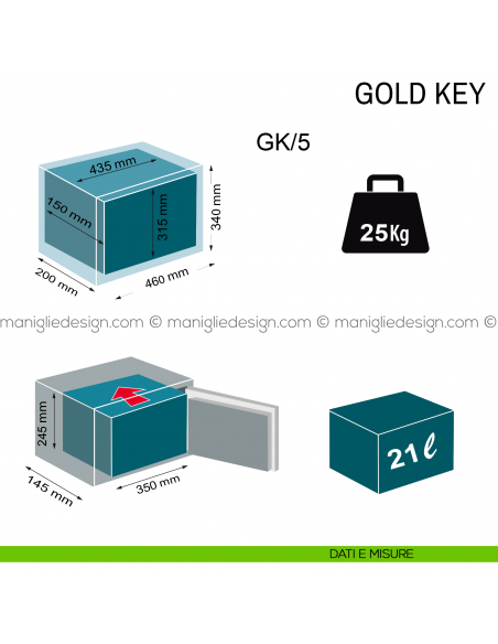 Cassaforte da incasso Technomax Gold Key con chiave GK/5 dimensioni